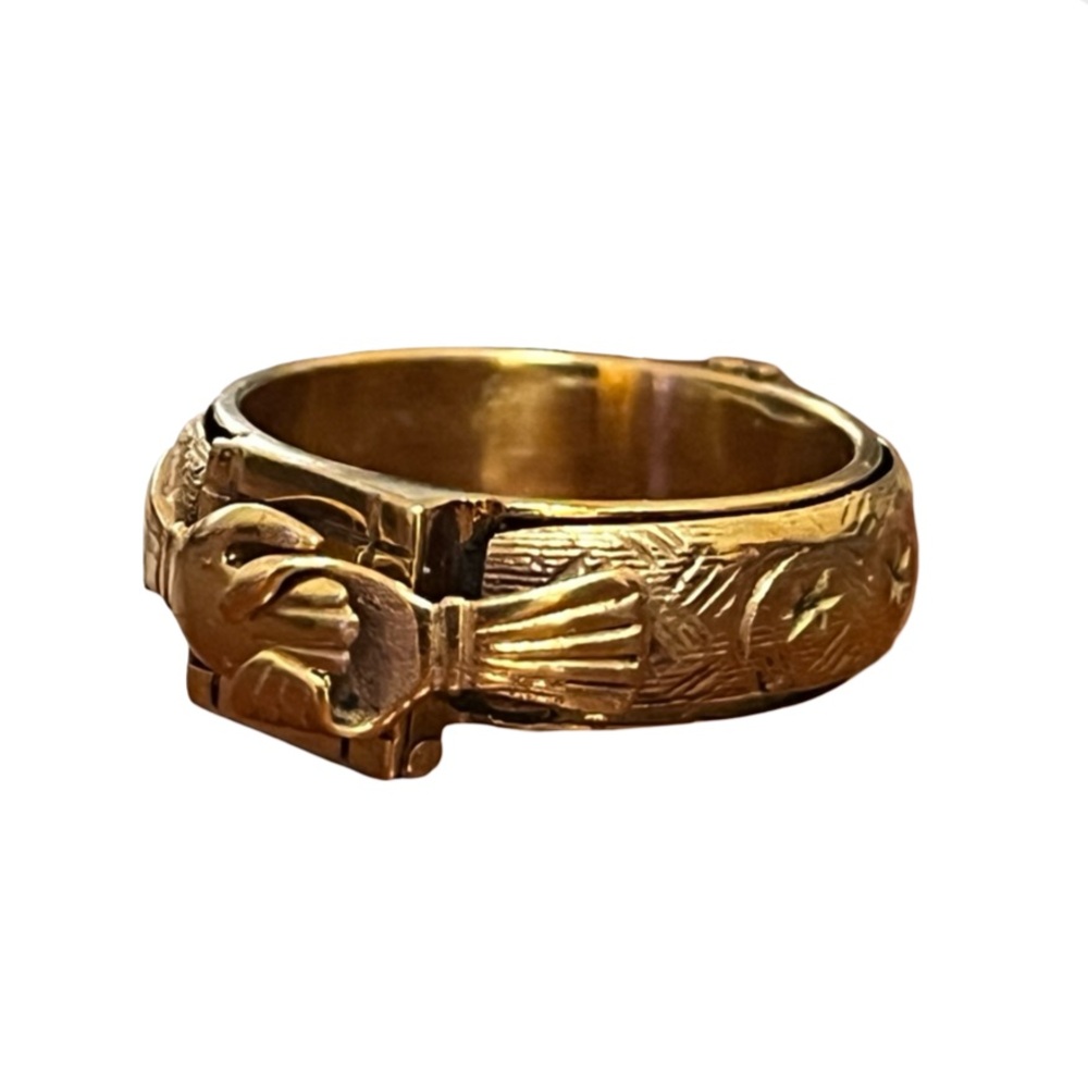 Rare Judaic Engagement Mazal Tov 18 Karat Gold Plated Secret Ring - Picture 2 of 13